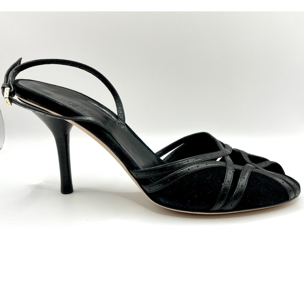 Gucci Womens Size EU‎ 37.5 B Black Buckle Slingback Peep Toe Authentic Pumps EUC